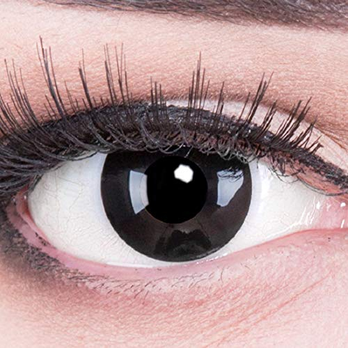 Funnylens 1 Paar farbige schwarz schwarze Crazy Fun black out Kontaktlinsen MIT STÄRKE -2,50 und + Behälter von Funnylens. Perfekt zu Halloween, Karneval, Fasching oder Fasnacht.