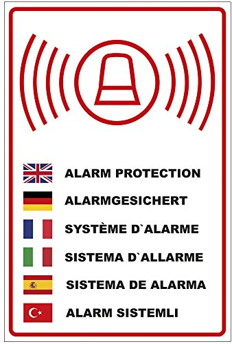 Cartello Allarmato in più lingue in alluminio/Dibond 200 x 300 mm – 3 mm di spessore