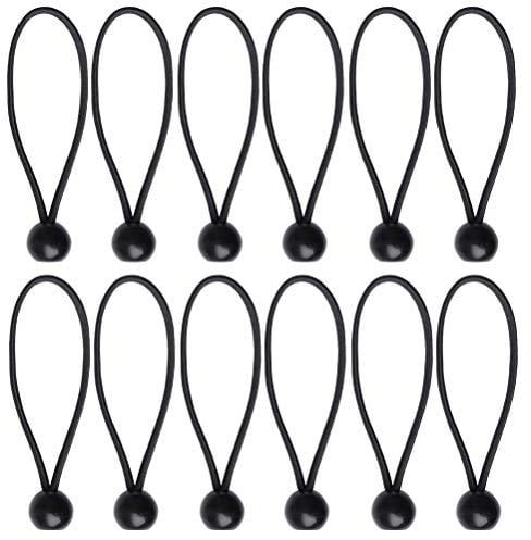 Nuoshen 12 Pcs Black Tarpaulin Bungees Balls for Banner, Tarp, Pavilions, Tents, Bungee Hooks, Holder, Flag Poles