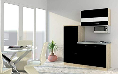 respekta Küche Miniküche Single Eiche Schwarz Kühlschrank Luis 160 cm