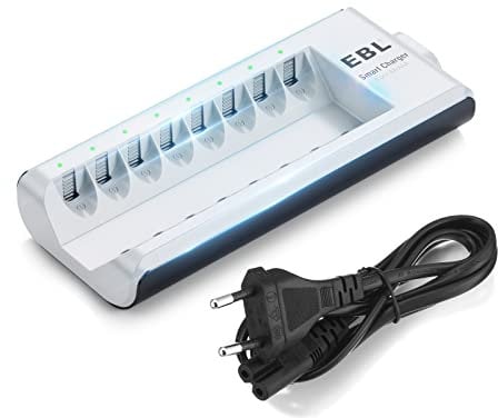 EBL 808A Caricabatterie con 8 Slot per AA e AAA NI-MH Batterie Ricaricabili, Caricatore Intelligente con LED per Pile Ricaricabili