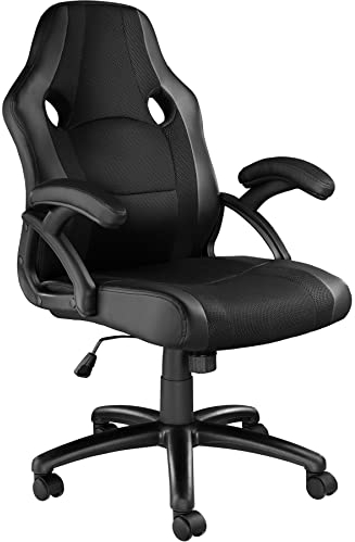 TecTake® Silla Gaming, Silla Oficina Ergonómica, Reposabrazos, Ajustable Altura, Silla Estudio, Gaming Chair, Asiento Gamer, Sillón Gaming, Ergonómico, Mecanismo Basculante, Giro 360 - Negro/Negro