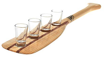 John Paddle Schnapspaddel - Schnapsplatte (Flatt) - Schnapsglasträger mit 4 Schnapsgläser (4x25 ml) Geschenk für Seeleute Kanufahrer Segler Fischer Jäger