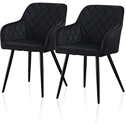 TUKAILAI Esszimmerstühle 2er Set aus Samt, Küchenstuhl Polsterstuhl Wohnzimmerstuhl Sessel mit Armlehnen Rückenlehne Metallbeinen, für Küche Esszimmer Wohnzimmer Lounge,Schwarz