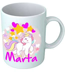 Tazza Unicorni - Nome Personalizzato - Stelle - Cuori - Unicorno Felice - Bimba - Idee Regalo - Tazze Colazione - Bambina