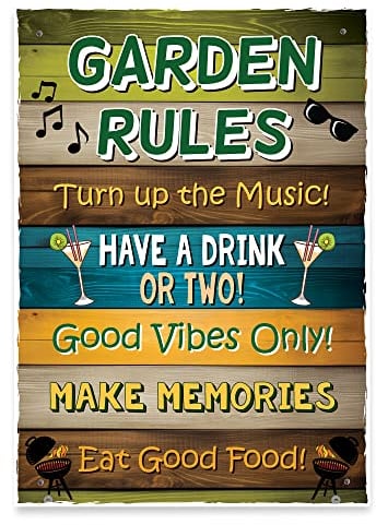 Red Ocean Garden Rules Wall Sign - Garden Signs and Plaques - Novelty Garden Shed Summer House Sign - Outdoor Decoration Garden Decor Sign Signs for Outside