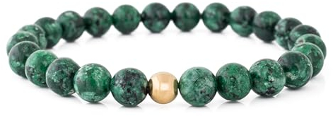 Akitsune Globae Perlen-Armband | Armschmuck Damen Herren Onyx Lavastein - Marmor Grün - 20cm