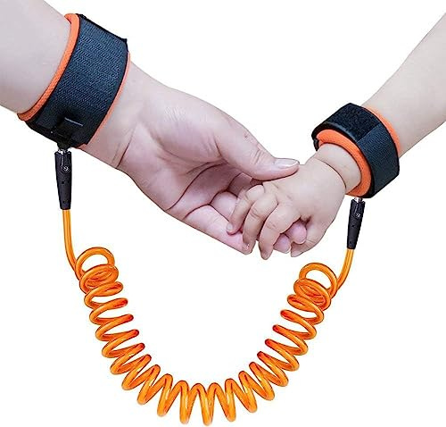 Voarge Baby borttappat bälte, 2,5 m borttappat handledsbälte för barn, 360° roterbart elastiskt vajerrep säkerhetskoppel för spädbarn och småbarn (orange)