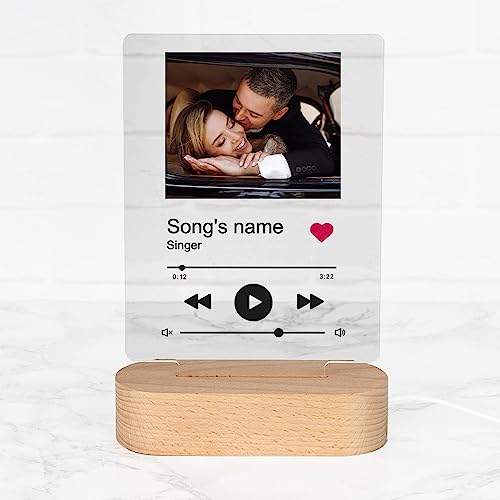 Wanapix | Lámpara Personalizada Canción | Placa Spotify Personalizable | Sin Pilas, Incluye cable USB | Luz LED Blanca | Regalo Original | Base de Madera | Rectangular