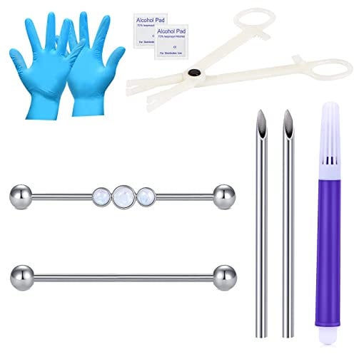 NIUSIMAN Industrial Piercing Kit,14G Industrial Barbell with 12G Piercing Needles Piercing Clamps Stainless Steel Cartilage Earrings Industrial Piercing 1 1/2(38mm) Bar Length