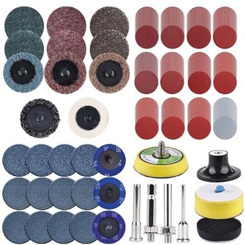 270 discos de lija de 50 mm, velcro para taladros y lijadoras con placa de soporte de vástago de 3 mm y 6 mm, incluye papel de lija de 2 pulgadas en grano 36-3000, disco de lijado, adaptador de