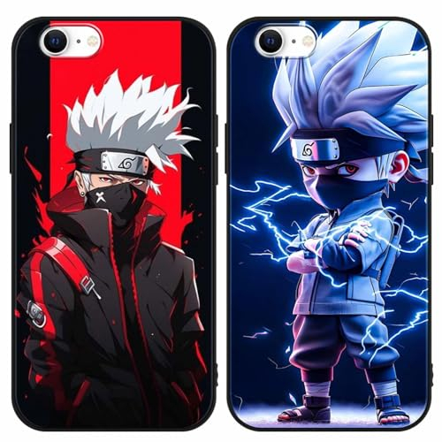 PBNDJVG 2 Stück Handyhülle für Apple iPhone 6/6s Hülle 4.7 Zoll Anime Kakashi Manga Muster Design Junge Case All Inklusiv Linsen Schutzhülle TPU Silikon Weich Ultra Dünn Cover, 12