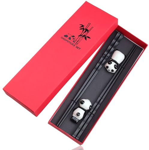 ZIJANG 2 Pares de Palillos Chinos, palillos japoneses, Palillos con 2 Soportes para Palillos de Cerámica de Panda Chino, Regalo Ideal para Amantes de la Comida China y los Pandas