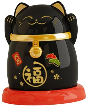 Colcolo Contenedor de Caja de Palillos de Dientes, Cubo de Palillos de Dientes de Gato de la de China, Estuche de Almacenamiento de hisopos de algodón, Negro
