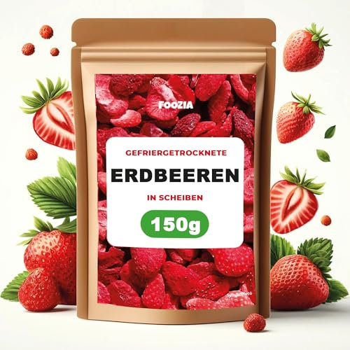 Fraises lyophilisées tranches de 125g, fraises séchées naturelles sans additifs 100% pures - snack aux fruits lyophilisés - fraises lyophilisées fruits secs de Foozia