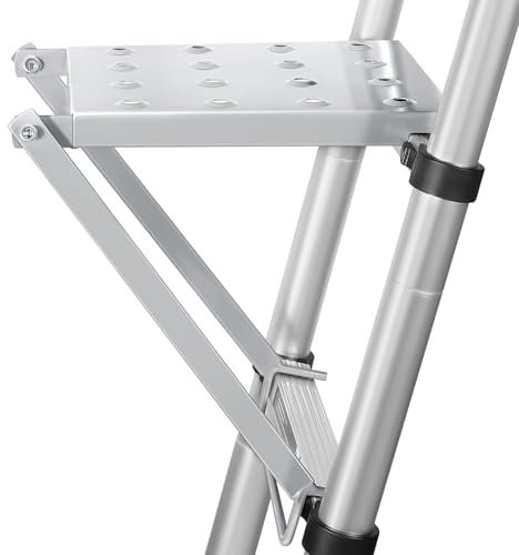 Wolec Plataforma de escalera, accesorios de escalera, accesorios de sistema de soporte de trabajo de escalera con soporte, aluminio, 330 libras, plata