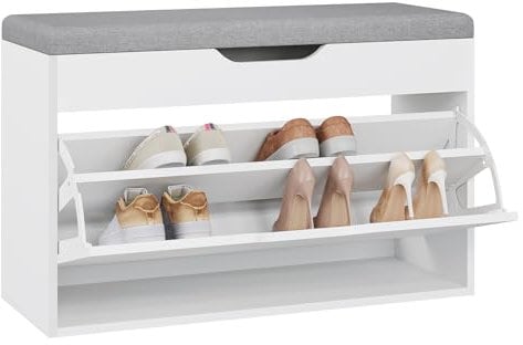 eSituro Schuhbank mit Sitzfläche, Schuhregal mit Sitzbank, Schuh-Organizer mit Verstellbaren Ablagen, spart Schuhaufbewahrungsplatz, geeignet für Eingangsbereich, Flur, Wohnzimmer, 80x51x30 cm