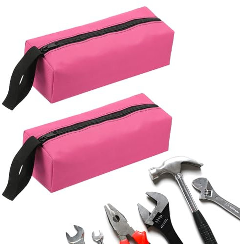 sourcing map 2pcs Zipper Utility Tool Bag 9.8x3.3x2.8 Inch Multi-purpose Oxford Cloth Tote Tool Pouch Small Organize Bags for Storage Tools, Pink