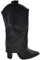 Stivale Donna a Punta Meta' Polpaccio Tacco Grosso 10 cm Modello Shark in Pelle Nera con Risvolto (40 EU)