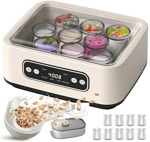 Yogurtiera Digitale Automatica, 56 oz (9 Bicchieri), con Controllo di Temperatura e Tempo e Display LCD, per Yogurt Fatto in casa