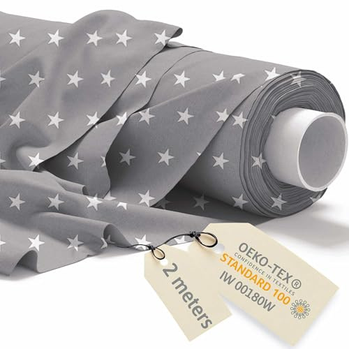 DreamRoots Baumwollstoff Meterware 160 cm, Gray Stardust, 2 m | Stoff zum Nähen, Polsterstoff, 145 g/m² Baumwolle, Leinwand, Segeltuch, Gardinenstoff, Molton