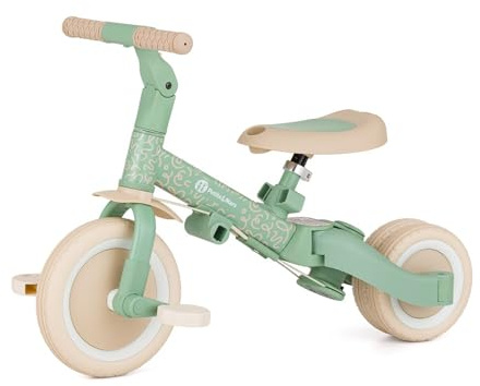 PETITE&MARS Multifunktionales 5-in-1-Dreirad Turbo * Fahrrad * Dreirad * Laufrad * Rutschauto * Lauflernfahrzeug (Grüner Wirbel - Limitiert)
