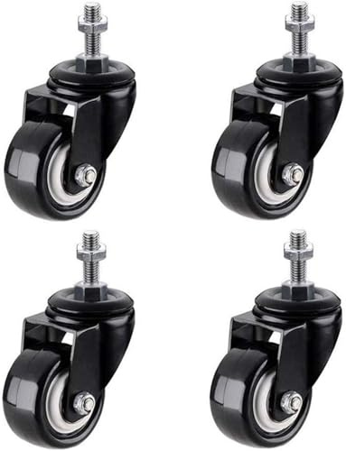 Set of 4 Rubber Office Chair Casters with Brake M8 Threaded Replacement Wheels for Smooth Rolling Heavy Duty Black Furniture Wheels Ideal for Home & Office Use