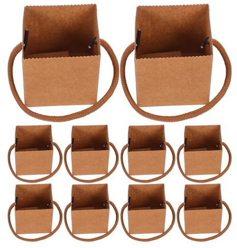 ABOOFAN 50pcs Kraft Paper Potted Plant Paper Bags with Handles, Waterproof Flower Tote Boxes for Succulent Wrap, Floral Arrangement Bags for Mini Bouquets and Presents