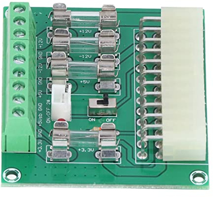 FTVOGUE ATX-Netzteilplatine, 24-poliger 20-poliger Computer-Netzteiladapter mit Kippschalter, +3,3 V + 5 V -12 + 12 + 5 VSB-Ausgänge, für Desktop-PC-Benchtests, Reparatur