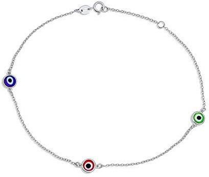 Bling Jewelry Amulett Schützender Minimalistischer Zarter Bunter Böser Blick Fußkettchen-Armband Für Frauen, Teenager. 925 Sterlingsilberkette, Verstellbar Von 9-10 Zoll