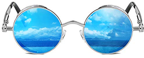 ROCKNIGHT Gothic Steampunk Runde Sonnenbrille für Herren Damen Polarisierter UV-Schutz Metallrahmen