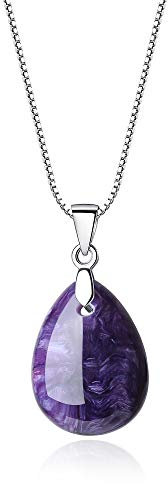 COAI Collier Argent 925 Pendentif Goutte d'Eau Charoïte Femme