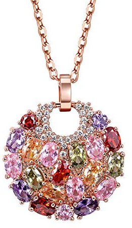 Mecool Crystal Pendant Rose Golden Cubic Zirconia Multi-Stone Round Disc Necklace for Women | Ladies Birthday Pendant