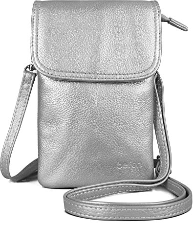 befen Echtleder Damen Umhängetasche Handtaschen, Kleine Handy Umhängetasche für Damen mit langem Gurt und Schlüsselring passend für Phone 8 Plus oder Handy mit einer Länge von max 16,5 cm