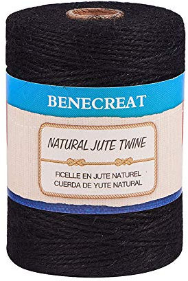 BENECREAT 200m 2mm Cuerda de Cáñamo Natural Cordón Trenzado de Yute para Bricolaje, Artes, Manualidades y Decoración Materiales para Jardinería Negro