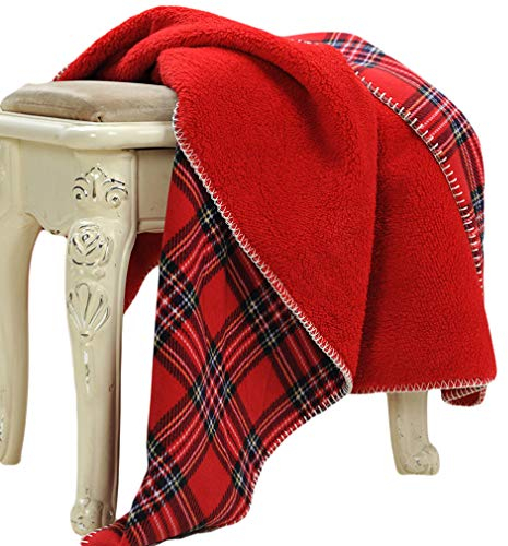 Beskie Fleece-Überwurfdecke für Sofa, Couch, Bett, Reisen, Schottenkaro in Rot/Schwarz, dekorative Überwurfdecke, 130 cm x 160 cm, Fleece, rot, 51''*63''/130*160cm