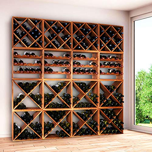 Cantinetta/scaffale per Vino/Sistema Cube 50 - Scaffale Modulare a Parete 320 Bottiglie - n° 16 Moduli CUBO in Legno Massiccio - Colore Noce - Dim. 200 x 200 x 25p. cm.