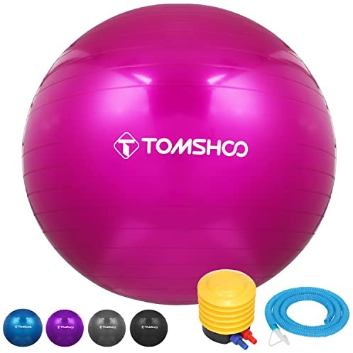 TOMSHOO Anti-Burst Gym Ball - Thickened Yoga Ball With Air Pump for Fitness, Pilates, Stability Balance - 45cm, 55cm, 65cm, 75cm