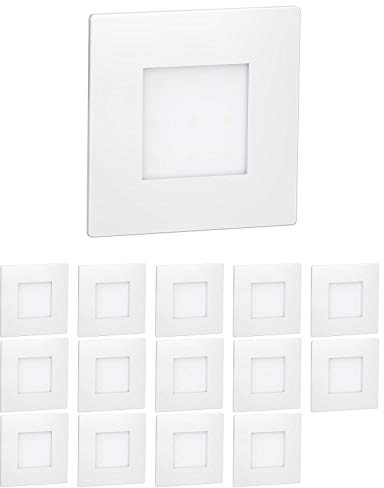 ledscom.de 15 Stück LED Treppenlicht/Wandeinbauleuchte FEX für innen und außen, eckig, weiß, 85 x 85mm, blau