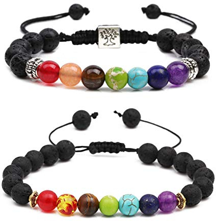 PHOGARY 7 Chakren Armband mit echten Energiesteinen für Damen und Herren, mit Geschenkbeutel und Stress Relief Yoga Kornejustierbare Angst Armband
