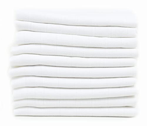 FENSILO - Mulltücher - Mullwindeln - 10er Pack 70x80 cm - Stoffwindeln, MADE IN EU, schadstoffgeprüft - Spucktücher für Jungen und Mädchen - Baby Mullwindeln – weiß - kochfest bei 95° C