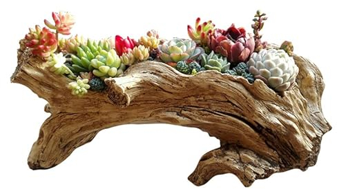 Yanmilia Artificial Driftwood Planter Resin Succulent Container Faux Wood Rustic Log Stump Planter Indoor Outdoor Decorative Flower Pot NO PLANTS (NOT REAL WOOD)