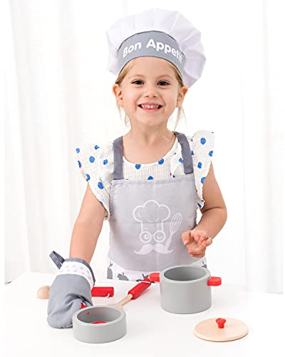 New Classic Toys Eitech GmbH Set Weiß inklusive Schürze, Kochmütze, Ofenhandschuh für Kinder Kochsimulation Pädagogisches Farbwahrnehmungsspielzeug für Kleinkinder im Vorschulalter Jungen Mädchen