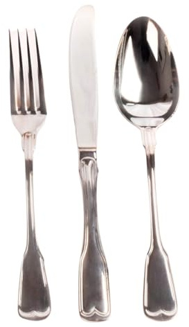Franquihogar - Set di posate monoblocco in acciaio inox 18/10 lucidato con bagno in argento e oro, posate da 18 pezzi per dessert 6 persone, alberghiero, cucchiaio, coltello e forchetta - Bonn 5500
