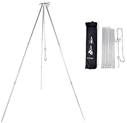 Joy Depot Campfire Cooking Tripod Camping Tripod Dutch Oven Tripod Hanger Adjustable Grill Stands Grilling Set with Storage Bag for Camping Picnic Party BBQ-Silver