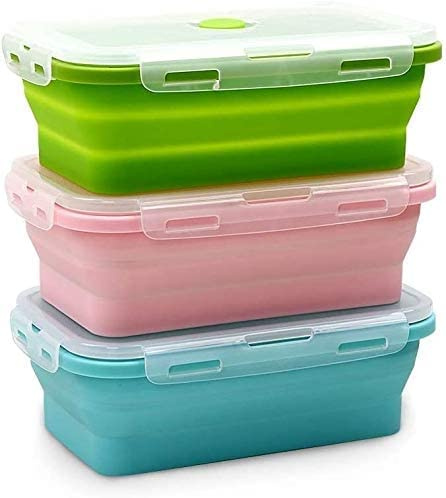 BAYINBROOK Fiambrera de Silicona Juego Plegable,Para Almacenamiento de Alimentos en Campamentos,Fiambrera Bento Apta Para Niños,para Almacenamiento de Alimentos Lavavajillas Microondas (3)