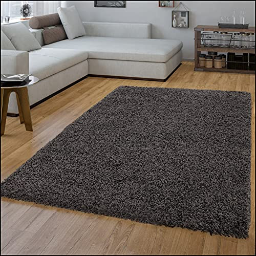 TT Home Wohnzimmer Teppich Hochflor Langflor Shaggy Soft Unifarben Modern Einfarbiges Design, Farbe: Anthrazit, Größe:70x250 cm