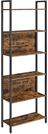 VASAGLE Bibliothèque sur 6 Niveaux, Étagère de Rangement pour Cuisine, pour Bureau, Salon, Chambre, 24 x 60 x 186 cm, Style Industriel, Marron Rustique et Noir d'encre LLS113B01