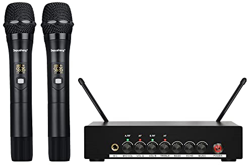 Depusheng DR20 Professional Wireless Microphone Dual Portable Microphone UHF Wireless Receiver Suitable for KTV Family K Song Stage Performance Bluetooth