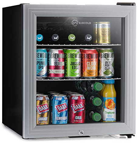 Subcold Super50 LED – Mini Fridge | 50L Beer, Wine & Drinks Chiller | LED Light + Lock & Key | Energy Efficient (Silver) (Renewed)
